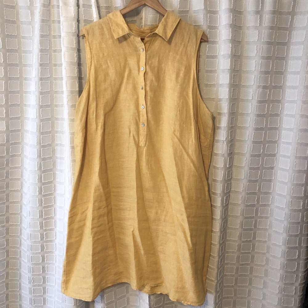 TAHARI lightweight sleeveless dress linen, butter yellow 2X